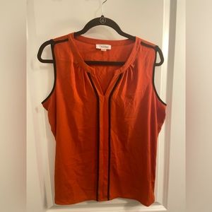 Calvin Klein Orange V-Neck Sleeveless Blouse L